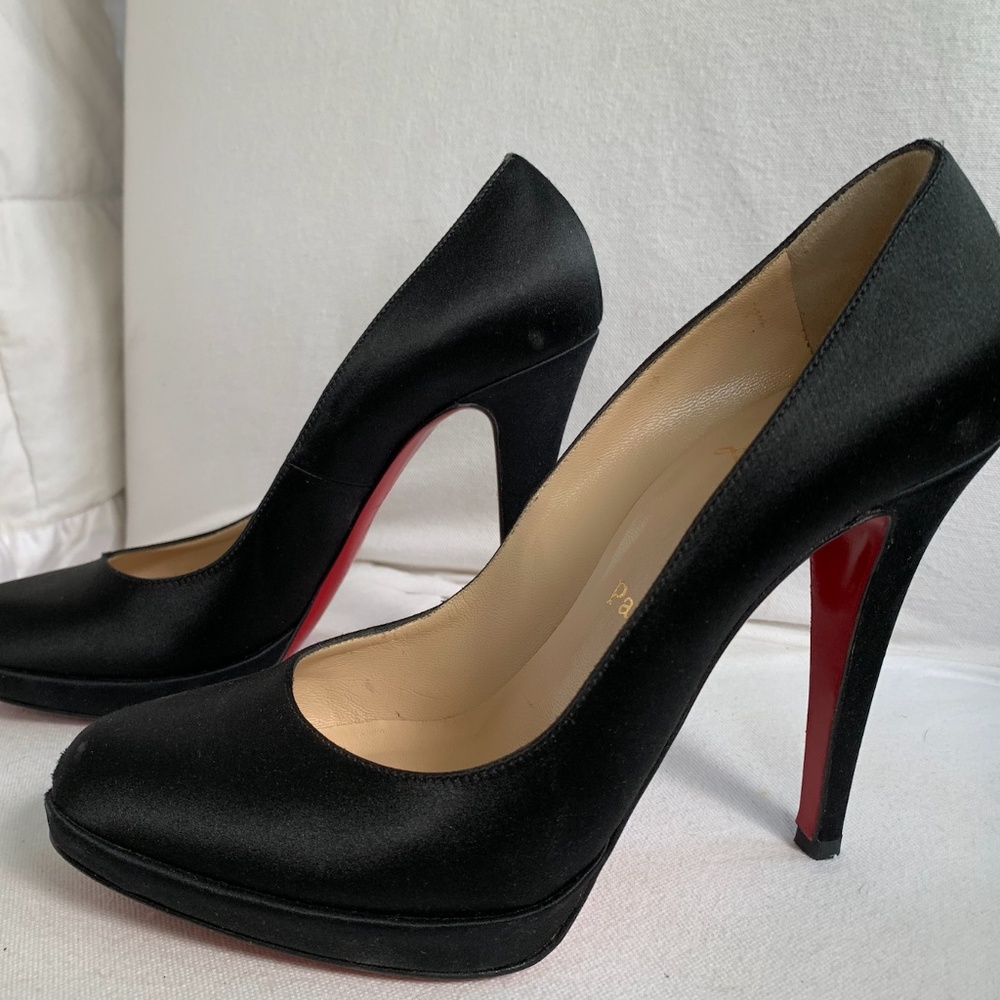 Authentic Christian Louboutin BLK Satin Platforms